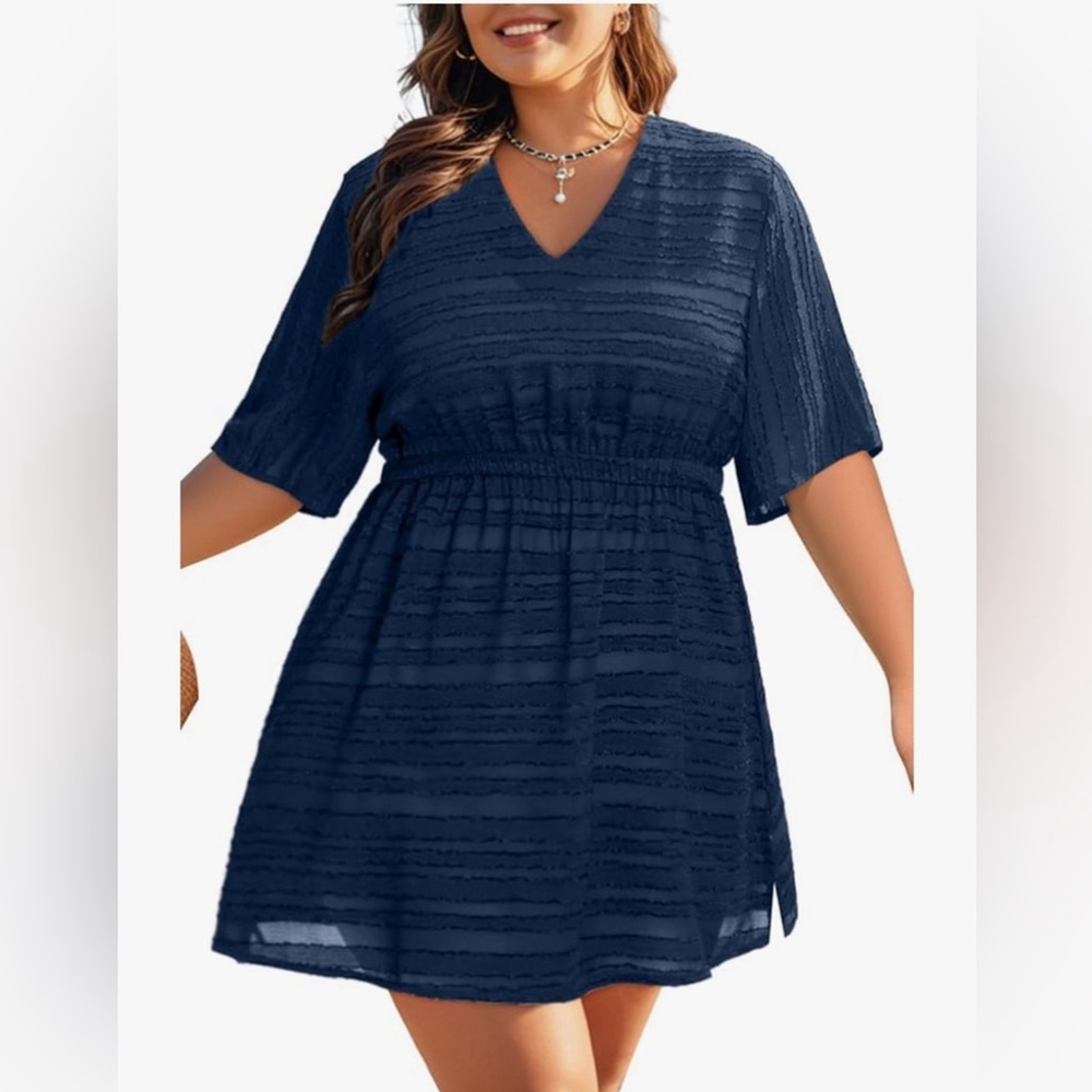 NEW Plus Size Swimsuit Cover Up V Neck Textured Coverups Swimwear Dress 22W